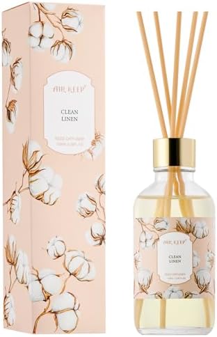 Airkeep Reed Diffuser Oil Set with Reed Sticks, Clean Linen Aromatherapy Oil Scent Diffuser for Home Office Bathroom Decoration Perfume and Gifts 3.38 oz/100ml