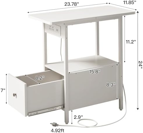 LIDYUK End Table with Charging Station, Narrow Side Table with Drawer
