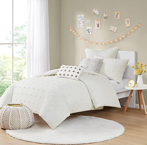 Intelligent Design Cotton Jacquard Pompom Ivory Twin Duvet Cover Set, 5pc