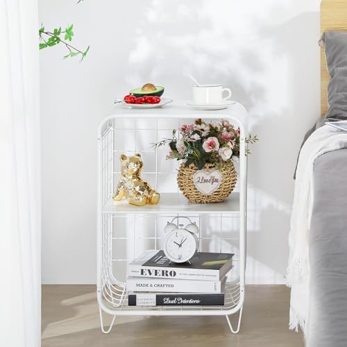 APEXCHASER Cute Nightstand,3 Tier Metal Side Table,White