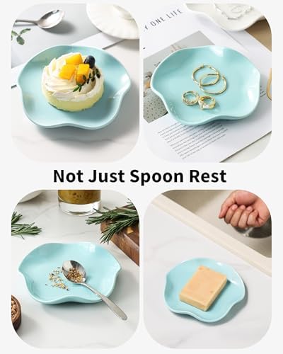 ABRUTY Spoon Rest for Stove Top, Ceramic Spoon Holder for Counter, Modern Farmhouse Decor Accessories for Spatula, Spoons or Tongs, Flower Shape, Turquoise