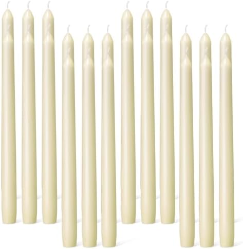 Everymoment Ivory Taper Candles - 24 Pack 10 Inch Candlesticks - Dripless & Smokeless Tapered Candle 8 Hours Unscented Cream Candle Sticks - Perfect for Wedding Holiday Dinner Party Home Decor