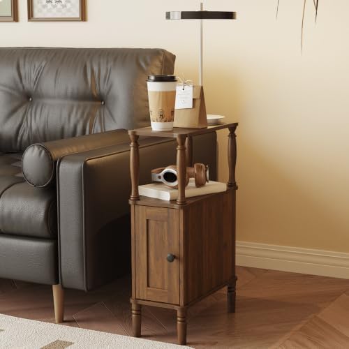 Veegle Narrow Nightstand,Skinny Slim End Side Table(Dark Walnut)