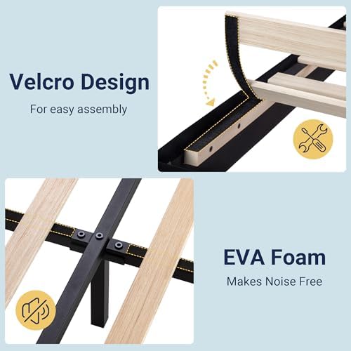 Allewie Twin Size Platform Bed Frame with Velvet Upholstered Headboard