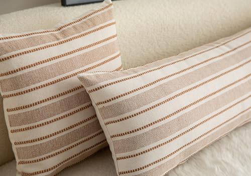 Cethom Decorative Boho Lumbar Pillow Covers, Modern Farmhouse Couch Pillowcase, 14 x 36 Long Accent Body Throw Pillow Covers, Sofa Bed Living Room Decor Cushion Case, Brown and Beige, Pack of 1