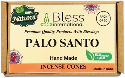 Bless International Palo Santo 100%-Natural-Incense-Cones Handmade-Hand-Dipped Organic-Chemicals-Free for-Purification-Relaxation-Positivity-Yoga-Meditation The-Best-scents (20 Count)