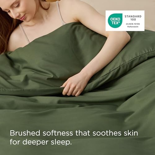 Bedsure Duvet Cover Queen Size, Soft Double Brushed Bedding, Olive Green