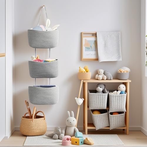 Over the Door Organizer, 3 -Tier Wall Hanging Basket with Hooks
