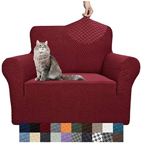 YEMYHOM Couch Cover Latest Jacquard Design High Stretch Sofa Chair Covers for Living Room, Pet Dog Cat Proof Armchair Slipcover Non Slip Magic Elastic Furniture Protector (Small, Christmas Wine Red)