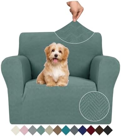 JIVINER Stretch Armchair Slipcovers, 1 Piece Chair Sofa Covers 1 Seater Couch Covers with Elastic Bottom for Kids, Pets (Pea Green, Chair)
