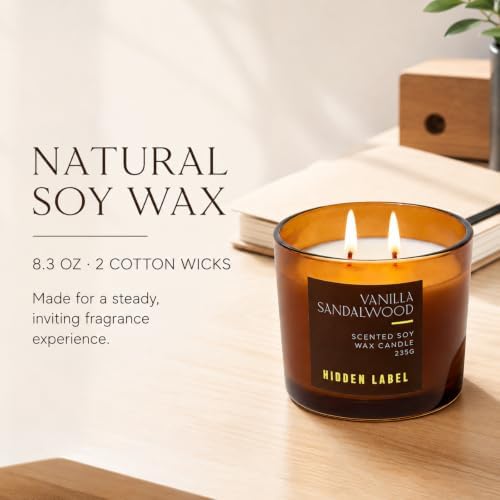 Hidden Label Vanilla Sandalwood Soy Candle, 8.3 oz 2-Wick