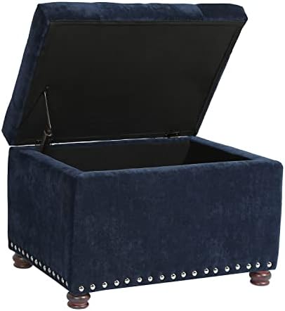 Adeco High End Classy Tufted Accents Rectangular Storage Bench Ottoman Footstool, Blue 24" * 17.5" * 17.7"