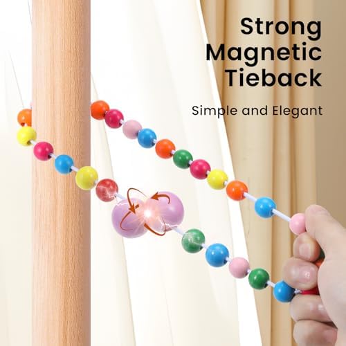 KLOGTSIND Magnetic Curtain Tiebacks, 2 Pack Wood Bead Curtain Holdbacks
