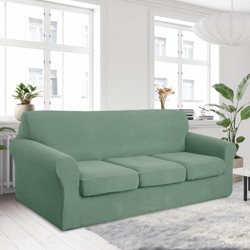U-NICE HOME 4 Pieces Oversized Stretch Couch Cover Slipcover, Olive Green