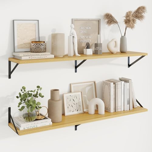 Axeman Deep Floating Shelves, 48'' x 10'' Oak Wall Shelves Set of 2