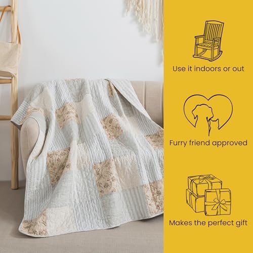 SLPR - Cotton Quilted Throw Blanket, 50" x 60" Patchwork, Country Lane