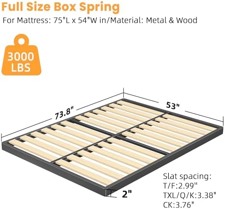 VIPSHOW 2 Inch Full Sag-Proof Wooden Slats Box Spring with Round Corners