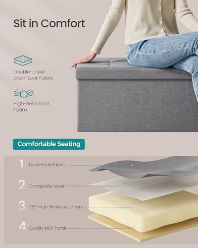 SONGMICS 30 Inches Folding Storage Ottoman Bench, Load 660 lb