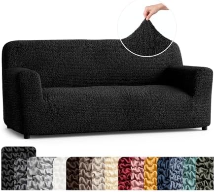 PAULATO Premium Stretch Couch Covers for Sofa - Sofa Chair Cover Washable, Dogs & Pets Friendly - Elastic Polyester Loveseat Slipcovers - Non-Slip Love Seat Couch Covers - Black (64"-85" Wide)