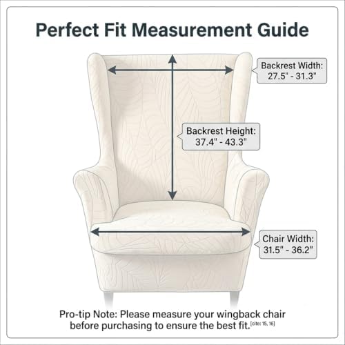 2 Piece Wingback Chair Cover Stretch Jacquard Wing Back Chair Slipcover with Armrest Washable Furniture Protector for Armchair Living Room Bedroom