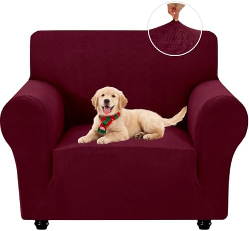 XINEAGE Stretch Armchair Slipcover, Non-Slip Pet Couch Cover,Wine Red