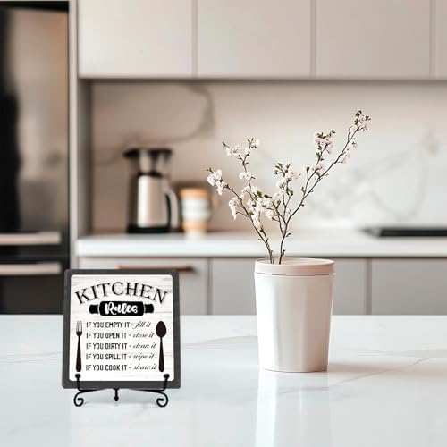 DETIHO Farmhouse Kitchen Decor, Rustic Kitchen Rules Sign Counter Decor