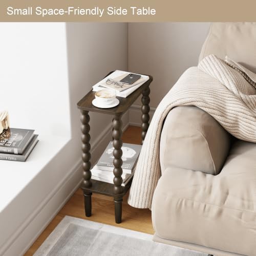 Veegle Narrow Side Table Small End Table for Small Spaces Walnut Brown