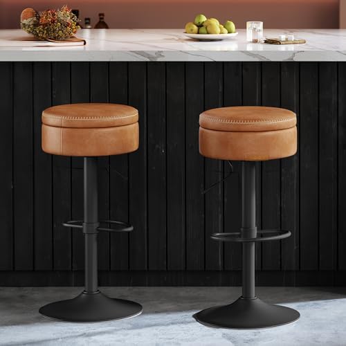 VASAGLE 360° Swivel Bar Stools Set of 2, Height Adjustable, with Storage