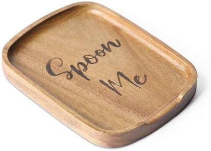 5.9 Inches Acacia Wood Spoon Rest For Stove Top - Smooth Rectangular Wooden Spoon Holder For Kitchen Counter with Non Slip Silicone Feet, Perfect Holder for Spoons, Brown, Labeled "Spoon"