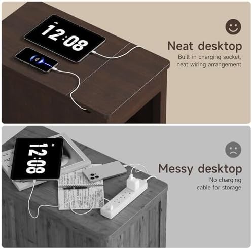 ONBRILL Farmhouse End Table with Charging Station,Retro Red