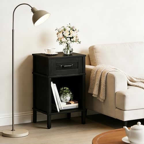 Black Nightstand with Drawers,Small Night Stand,Black Bedside Table