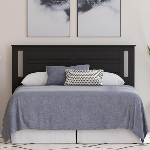 ComfIQ Serene Wood Panel Headboard with Horizontal Scoring, Queen, Black