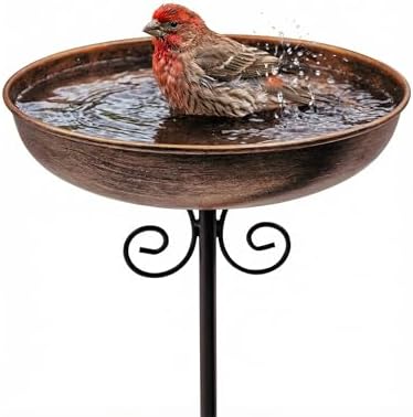 10" Small Metal Bird Bath with Stake, Outdoor Birdbath for Garden