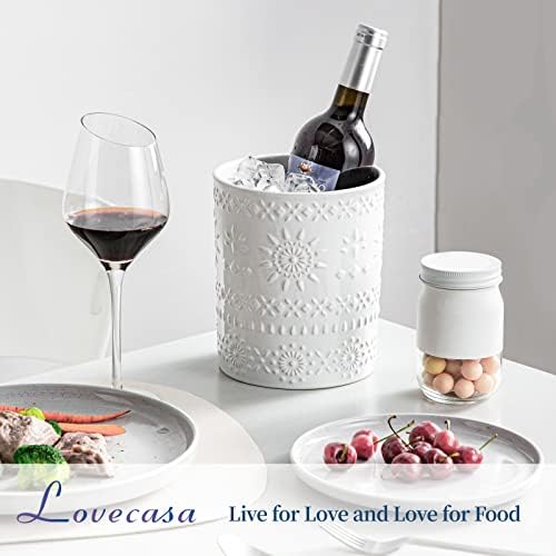 LOVECASA 7.2" Ceramic Utensil Holder, Farmhouse Countertop Crock, White