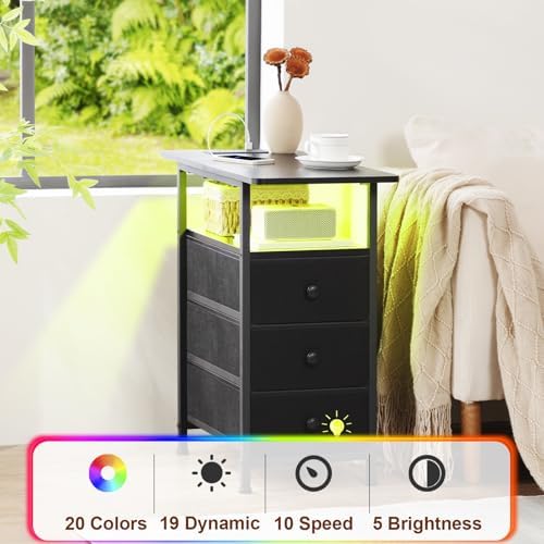 AMHANCIBL Narrow Side Table with Charging Station, Small End Table