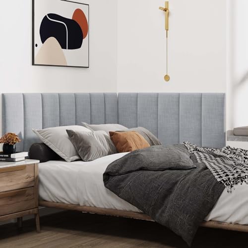 IFNOW Wall Mounted Headboard, Peel and Stick Panels, Light Grey, Queen