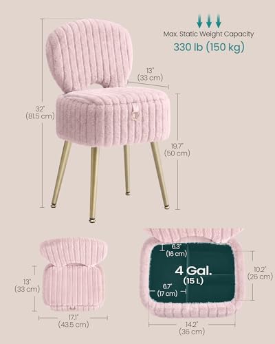 SONGMICS Vanity Chair, Makeup Stool with Folding Backrest
