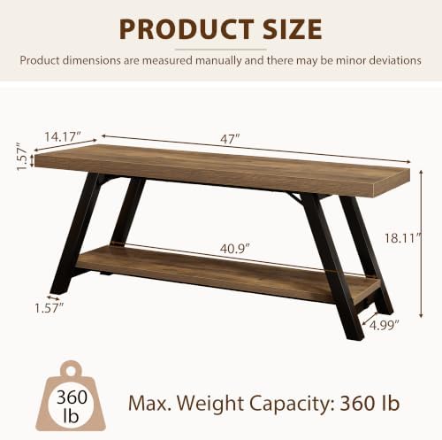 LVB Entryway Bench with Storage, Wood Bench for Entryway, 47 in