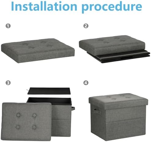 Bsketa Storage Ottoman Bench,17" Folding Linen Foot Rest Stool,Dark Gray