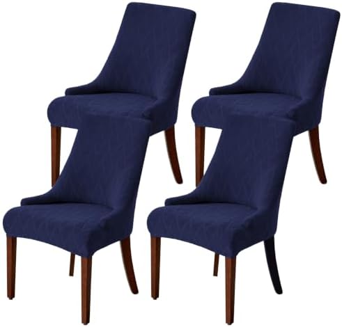 MIFXIN Wingback Side Chair Covers Dining Chair Slipcover Jacquard Stretch Sloping Armchair Protector Arm Chair Seat Cover for Dining Room Living Room Banquet Home Decor (Navy, 4 Pcs)