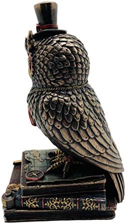 Veronese Design 8 1/8 Inch Steampunk Top Hat Owl Standing on Books Resin Statue Bronze Finish