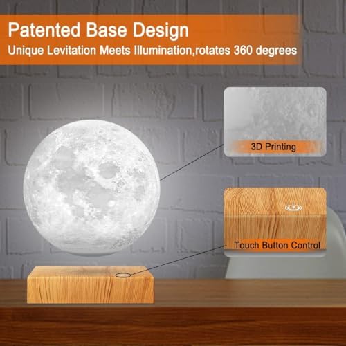 Levitating Moon Lamp - Floating and Spinning Moon Light Spinning in Air - Night Lamp for Office, Home, Room Decor,Holiday Gifts (3 Colors)