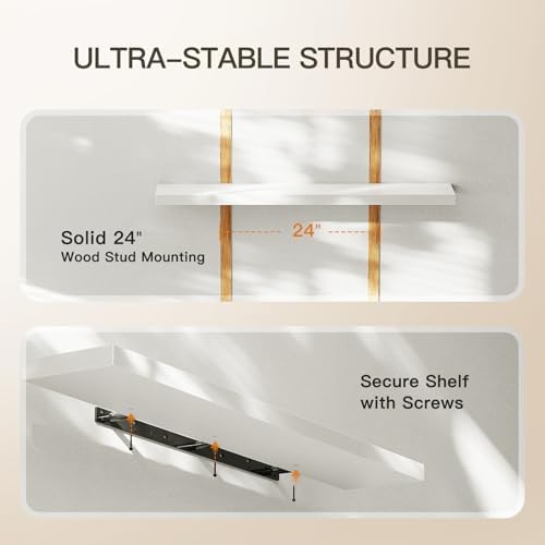 Amada 47 Inch Floating Shelves with Invisible Brackets, Set of 2, White