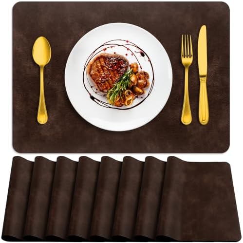 ADRIMER Fall Placemats Set of 8, Heat Resistant Faux Leather, Coffee