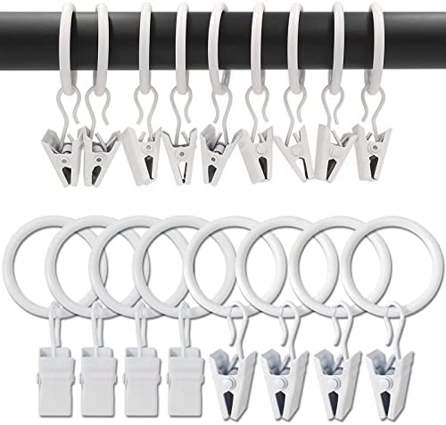 100 Pack Metal Curtain Rings with Clips, 1 in ID, White