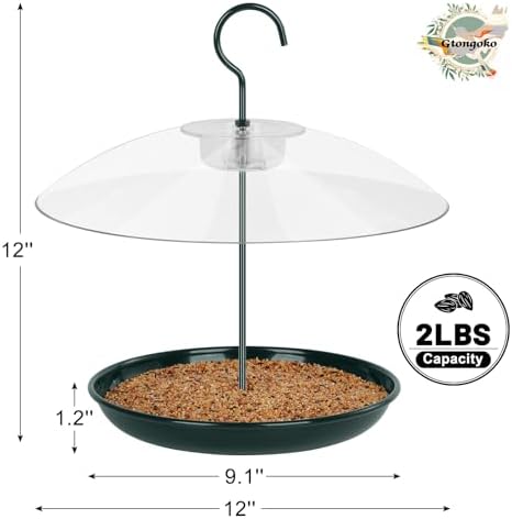 Gtongoko Platform Bird Feeder for Outdoors Hanging with 12" Dome&Metal Tray