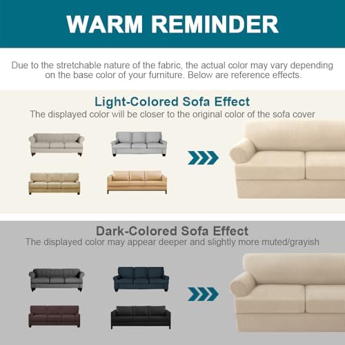 Turquoize 4 Piece T Cushion Sofa Slipcovers Stretch Couch Cover Furniture Covers with 3 Individual T Cushion Covers, Washable (3 Cushion Sofa, Biscotti Beige)