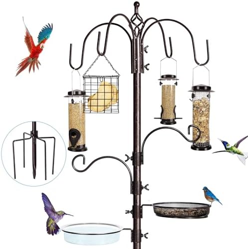 YINGYM 6-Hook Bird Feeding Station, 94 Inch Bird Feeder Pole for Outdoors