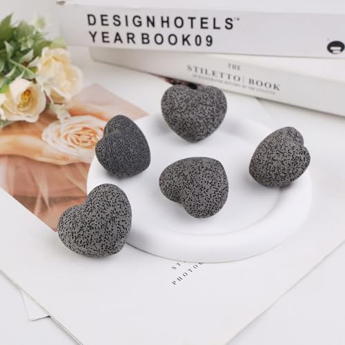 rockcloud 5 PCS 1.7" Black Lava Rock Stone Heart Shape Pocket Stones