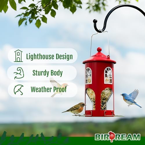 Birdream Metal Bird Feeder for Outdoors Hanging, 1.5lb Large Capacity, Red